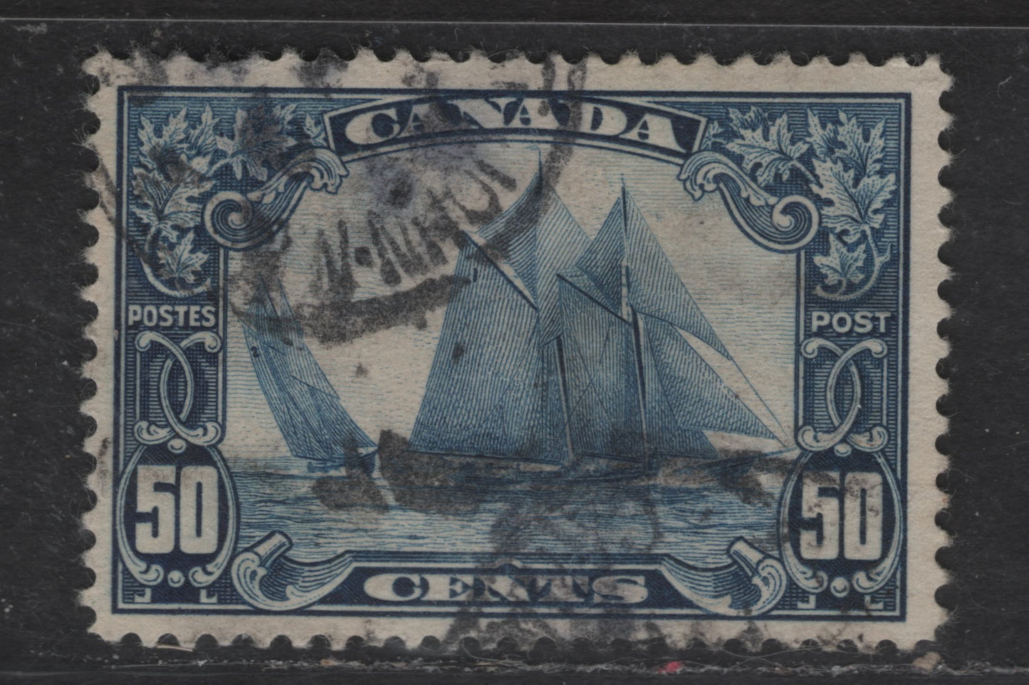 Lot 283 Canada #158 50c Dark Blue Bluenose, 1928-1929 Scroll Issue, A Fine Used Single, Paper ABN-Q