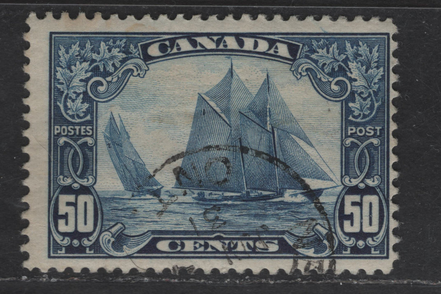 Lot 284 Canada #158 50c Dark Blue Bluenose, 1928-1929 Scroll Issue, A Fine Used Single, Paper ABN-Q