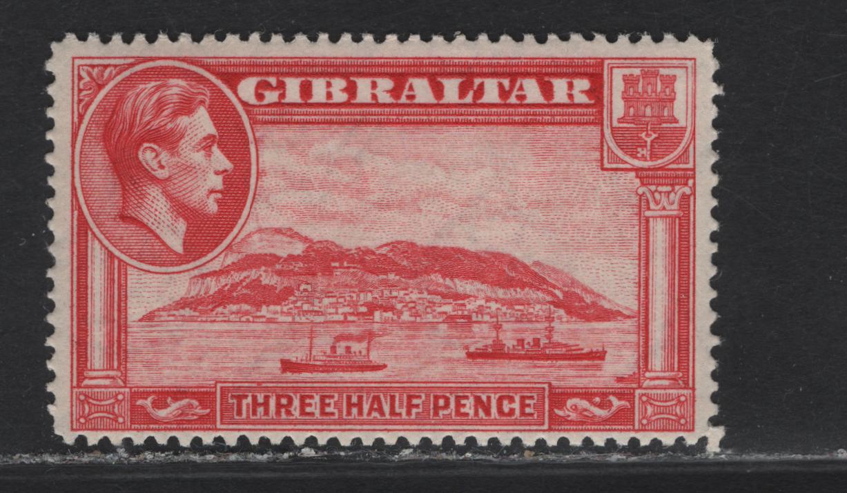 Lot 361 Gibraltar SG#123 1.5d Carmine Rock of Gibraltar, 1938-1951 KGVI Pictorial Issue, A FNH Single, Perf 14, 1938 Printing