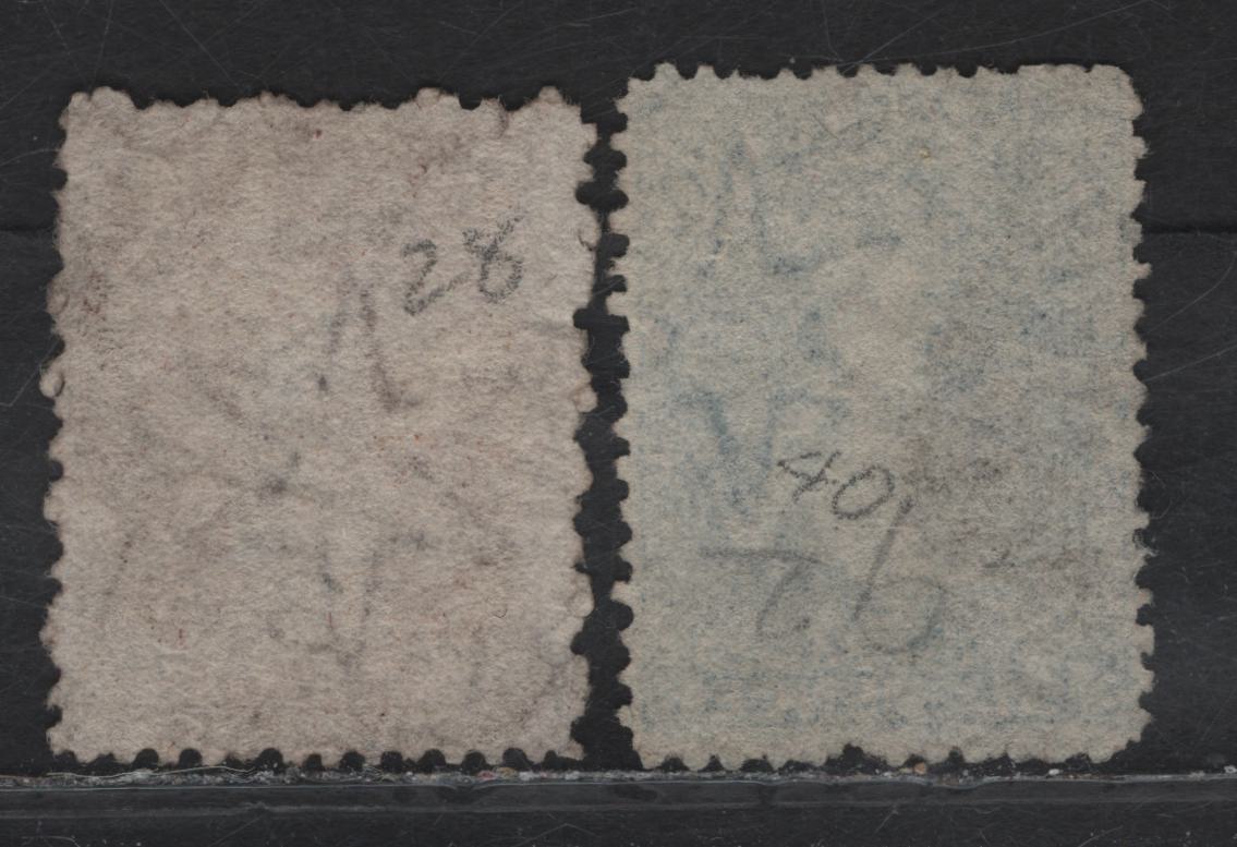 Lot 58 (C) New Zealand SG#122, 136 6d Red Brown - Pale Blue Queen Victoria, 1864-1871 Chalon Heads Issue, 2 Very Good/Fine Used Singles, Perf 12.5, Large Star Wmk