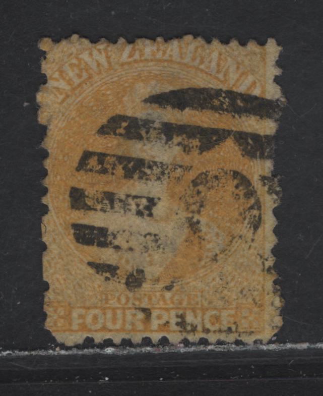 Lot 64 (C) New Zealand SG#120 4d Yellow Queen Victoria, 1864-1871 Chalon Heads Issue, A Fine Used Single, Large Star Wmk, Perf 12.5