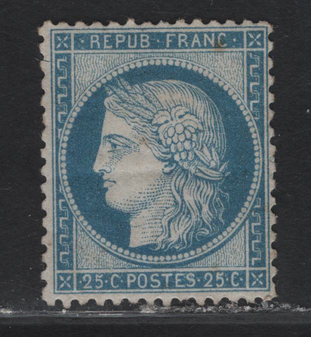 Lot 7 France #58 25c Blue on Bluish Ceres, 1870-1873 Ceres Heads Issue, A VGOG Single, Small Numerals, Light Horizontal Crease