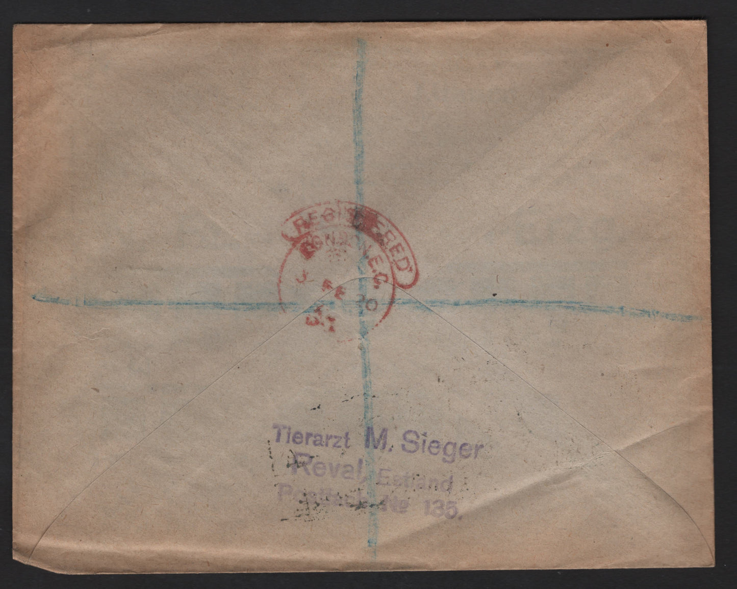 Lot 1 Estonia (C) SC#29-32, 34-35 5p - 5m Orange - Orange Yellow & Black Numeral, Arms & Viking Ship, 1919-1920 Imperf Numeral, Arms & Viking Ship Definitives, A Fine Used Cover, Franked With 6.65m Postage, Mild Edge Toning That Affects The 35p