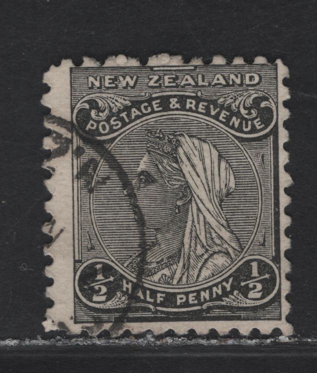 Lot 101 New Zealand (C) SG#271 1/2d Black Queen Victoria, 1900 Queen Victoria Widow's Weeds Sideface Issue, A Fine Used Single, Perf 11, Sideways Double Lined Star & NZ Wmk, Horizontal Wove Paper.
