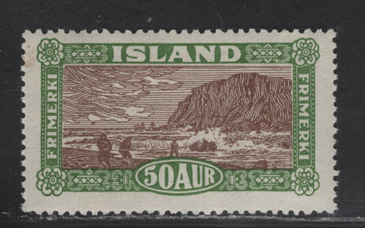 Lot 11 Iceland SC#148 50a Yellow Green & Brown Postal Service, 1925 Postal Services Issue, A VFOG Single
