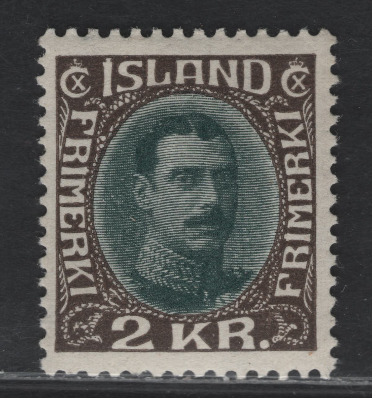 Lot 12 Iceland SC#186 2k Chocolate & Dark Green King Christian X, 1931-1933 King Christian X Issue, A VFNH Single, Some Natural Gum Toning, But Not Major, With 2021 Sismondo Certificate