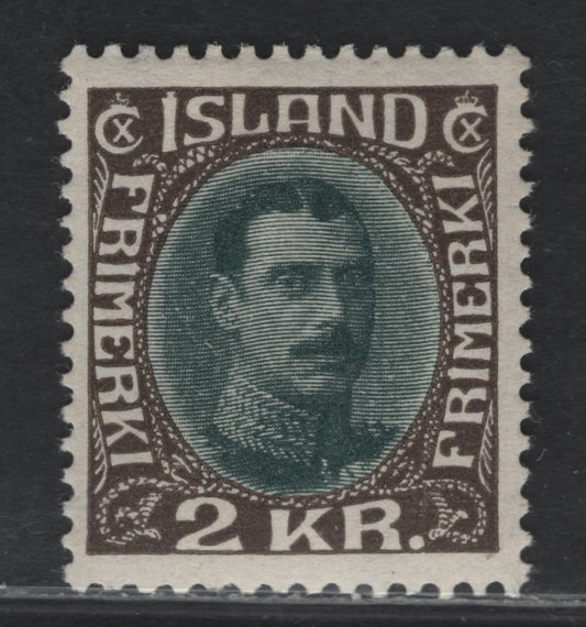 Lot 12 Iceland SC#186 2k Chocolate & Dark Green King Christian X, 1931-1933 King Christian X Issue, A VFNH Single, Some Natural Gum Toning, But Not Major, With 2021 Sismondo Certificate