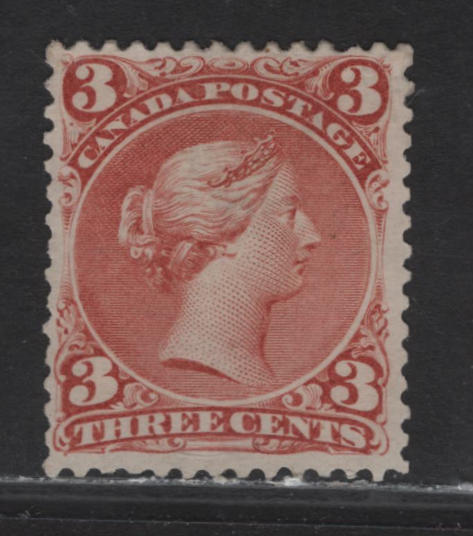Lot 122 Canada #25 3c Red Queen Victoria, 1868-1876 Large Queen Issue, A VFRG Single, Paper FO-O (Duckworth Paper 10), Perf 12, Sismondo Certificate Stating That The Gum Is Not Original.