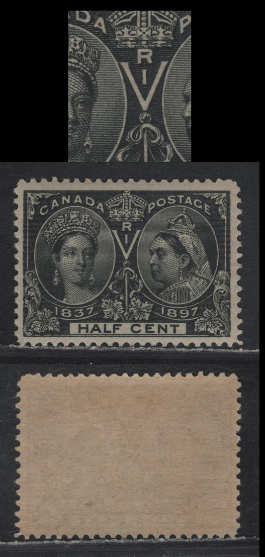 Lot 123 Canada (C)#50 1/2c Black Queen Victoria, 1897 Diamond Jubilee Issue, A VFOG Single, Paper ABN-V, Showing Constant Vertical Guideline Through Crown, R' & Part Of The 'V'.
