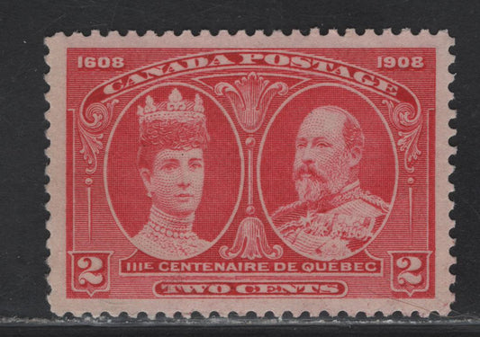 Lot 129 Canada (C) #98 2c Rose Carmine King Edward VII & Queen Alexandra, 1908 Quebec Tercentenary Issue, A Very Fine Unused Single, Paper ABN-B, Perf 12