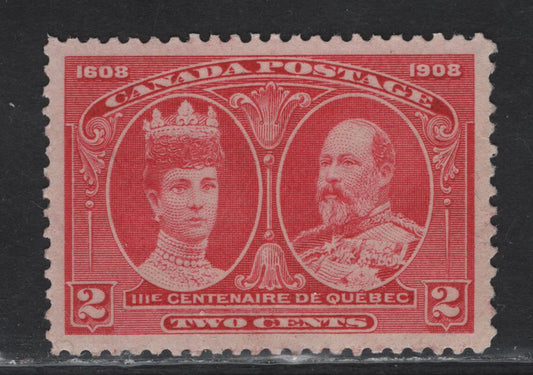 Lot 130 Canada (C) #98 2c Rose Carmine King Edward VII & Queen Alexandra, 1908 Quebec Tercentenary Issue, A Very Fine Unused Single, Paper ABN-B, Perf 12
