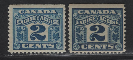 Lot 143 Canada Van Dam#Fx36 2c Blue - Light Blue Numeral, 1915-1928 Two Leaf Excise Tax Issue, A FNH Single, Blue Is Dry Printing, Light Blue Is Wet Printing