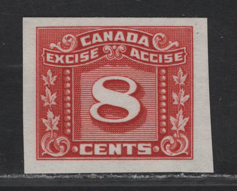 Lot 147 Canada Van Dam#FX102 8c Red Numeral, 1934-1948 Three Leaf Excise Tax, A FOG Imperf Single, Imperf, No Gum as Issued