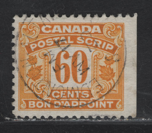 Lot 153 Canada Van Dam#FPS37 60c - $2 Yellow Numeral, 1934-1948 Postal Note & Script Issue, A Very Fine Used Single