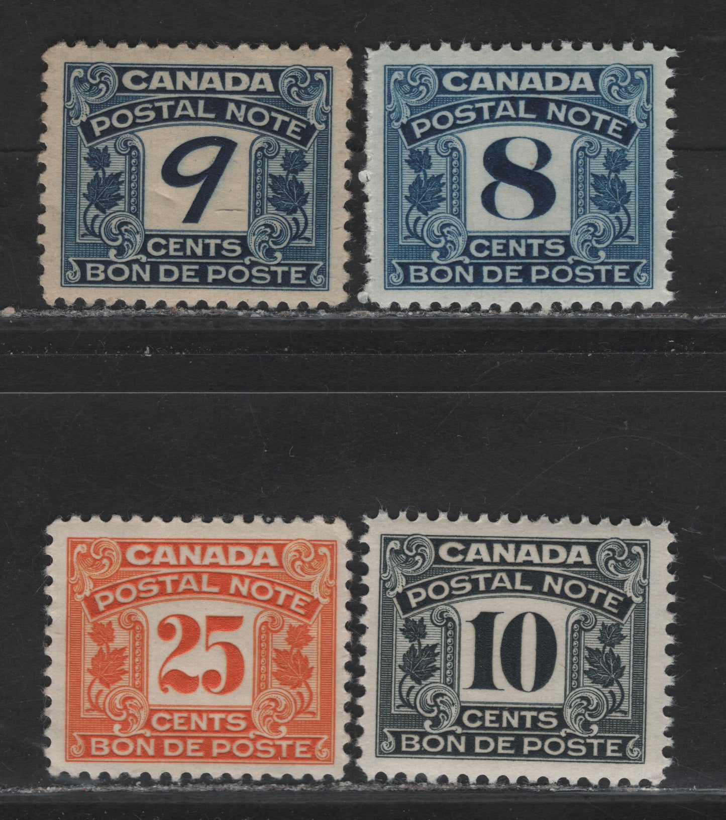 Lot 154 Canada (C) Van Dam#FPS10-FPS12, FPS14 8c - 25c Blue - Orange Numeral, 1932-1948 Postal Note Issue, 4 VFNH Singles
