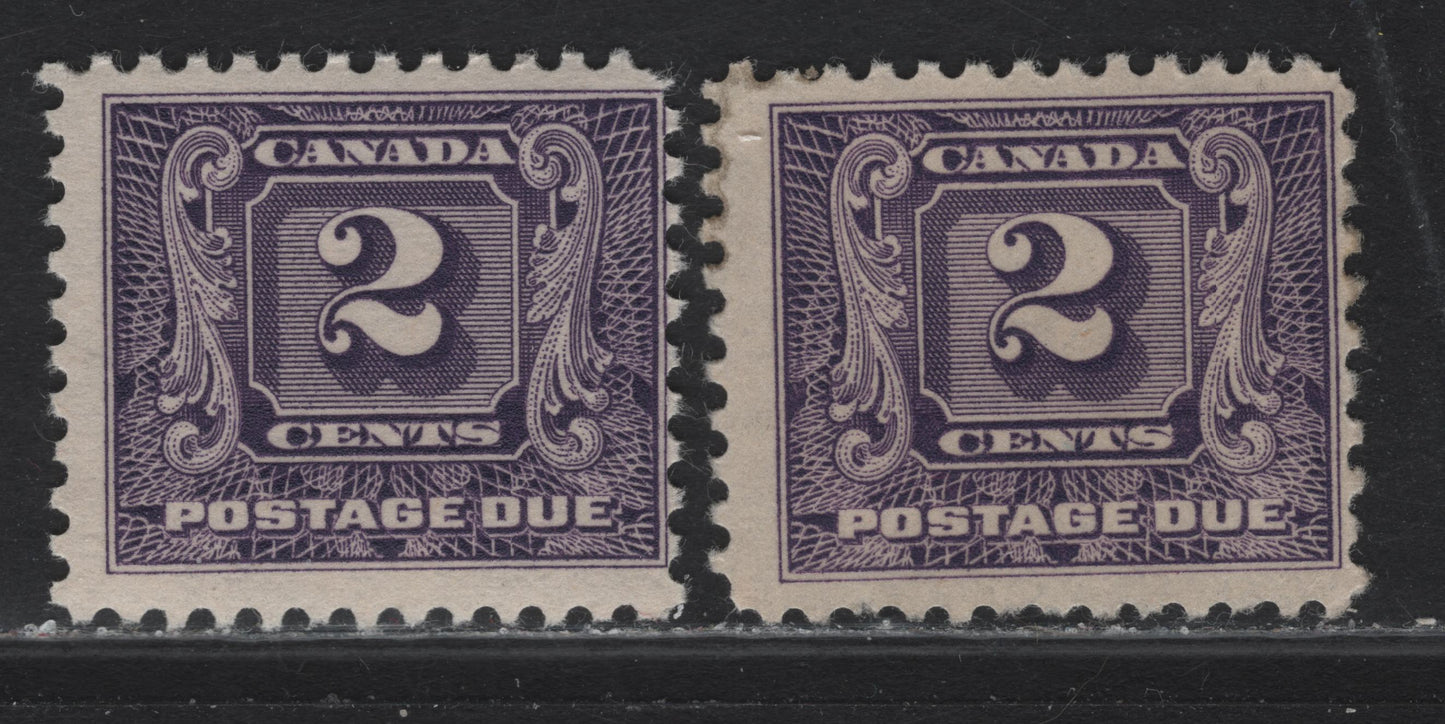 Lot 168 Canada #J7 2c Deep Violet Numeral, 1930-1932 2nd Postage Due Issue, 2 FNH/OG Singles, Papers BABN-J & BABN-D, Perfs 10.9 & 10.9x10.8, Design Size 21.6x18.25mm.
