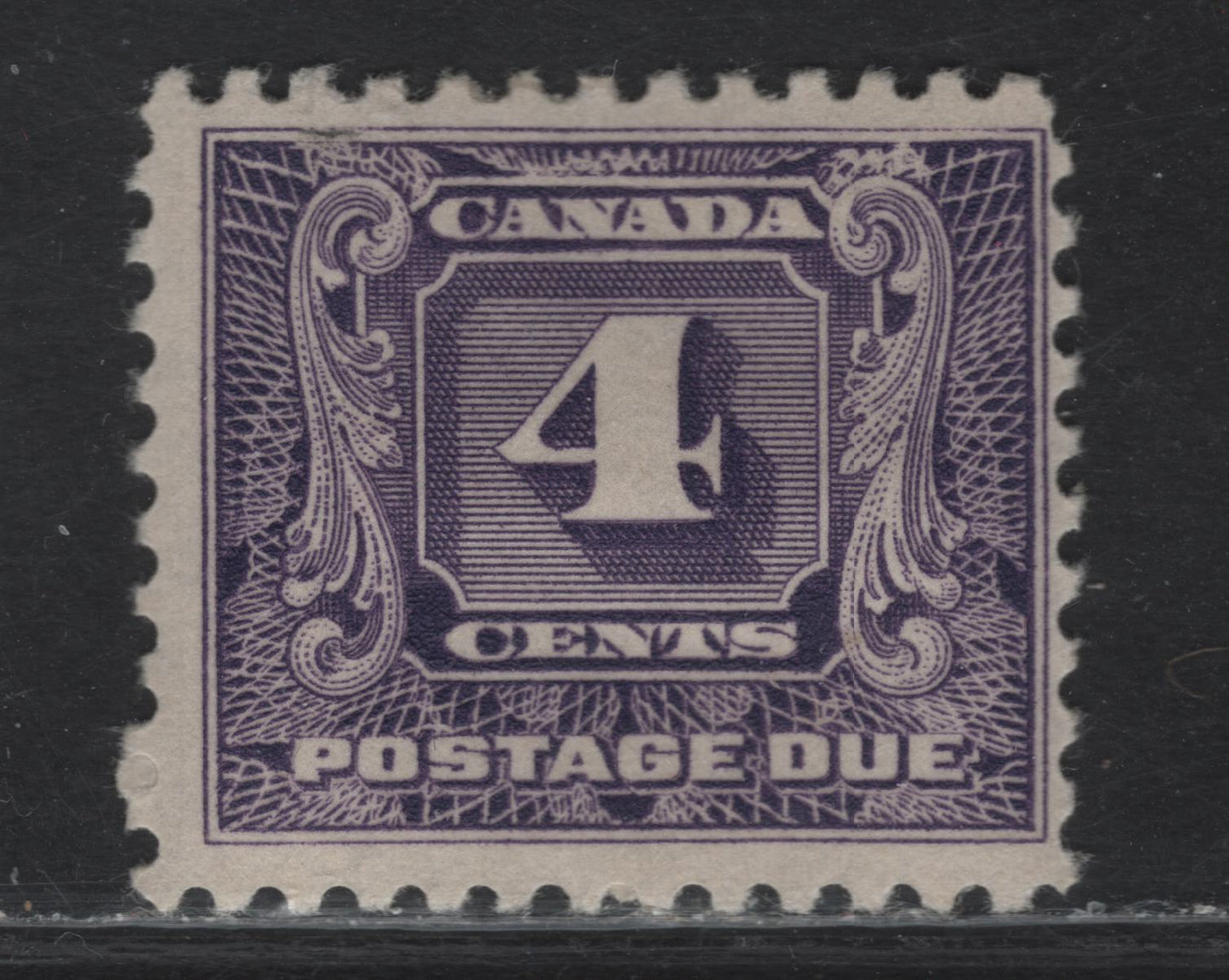 Lot 173 Canada #J8 4c Dark Violet Numeral, 1930-1932 2nd Postage Due Issue, A FOG Single, Paper BABN-D, Perf 10.9x10.8, 21.75x18.25mm Design Size.