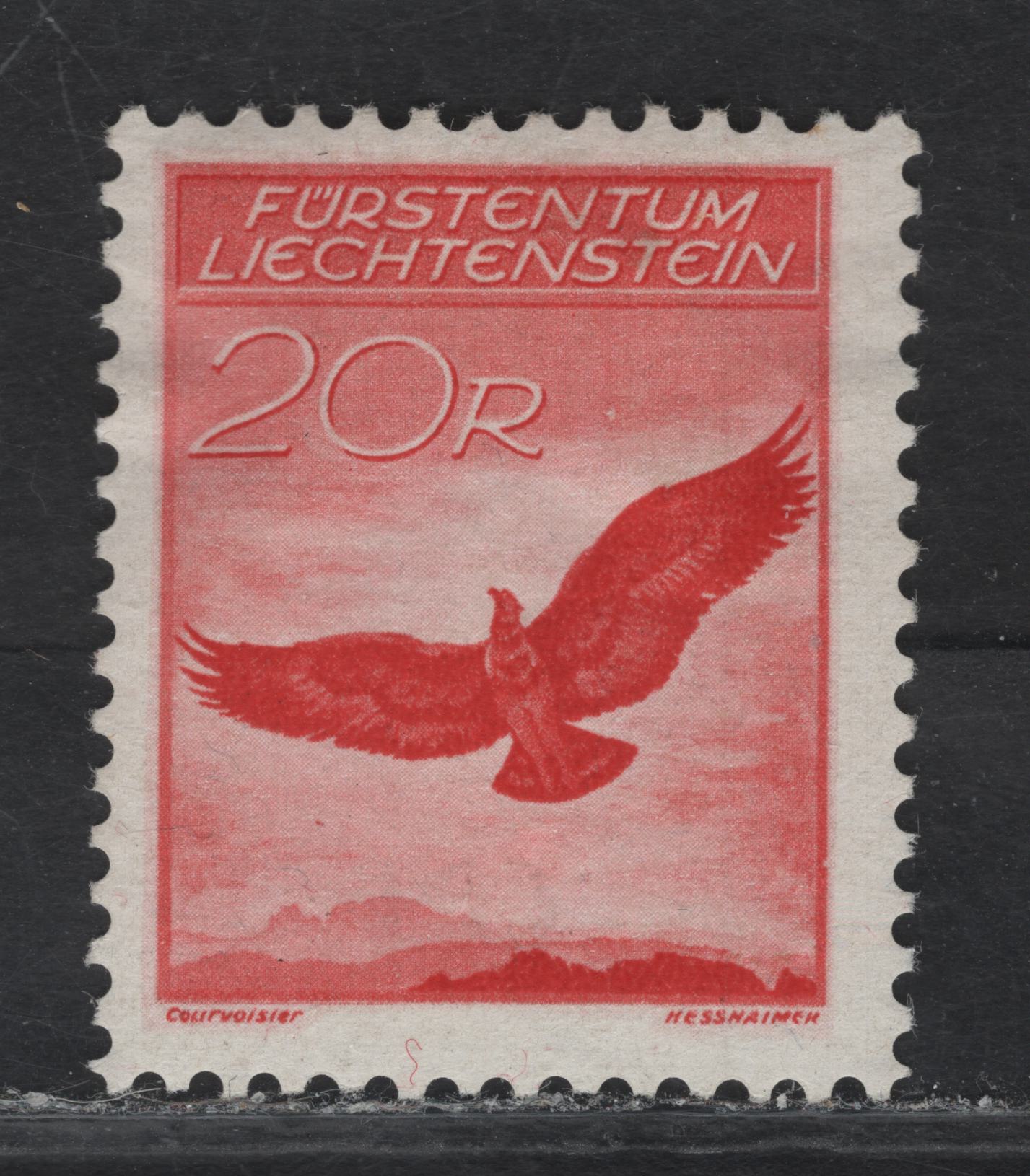 Lot 18 Liechtenstein SC#C11 20rp Red Golden Eagle, 1934-1935 Airmail Issue, A VFOG Single