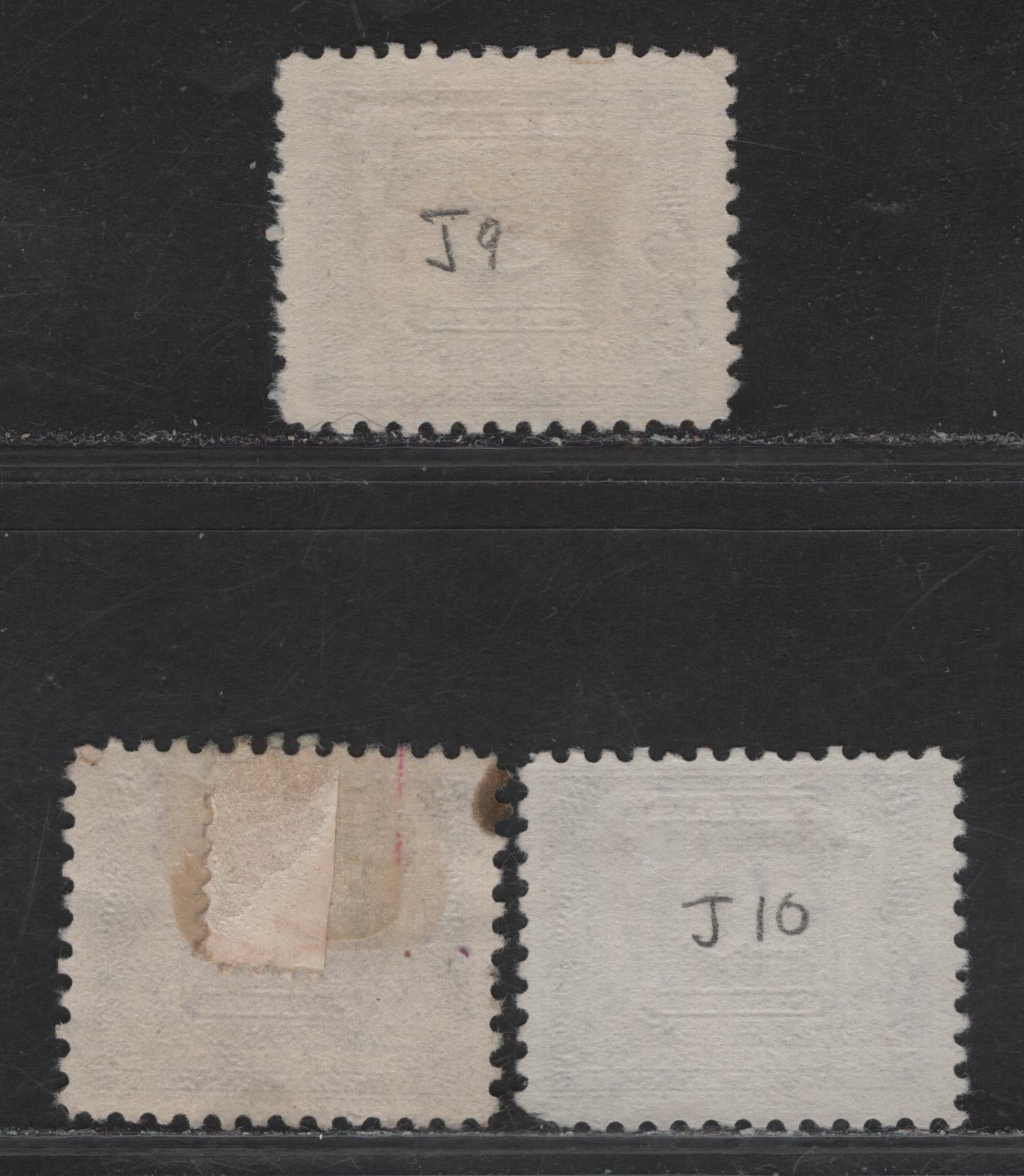 Lot 181 Canada (C) #J9-J10 5c - 10c Violet Numeral, 1930-1932 2nd Postage Due Issue, 3 Very Fine Used Singles, Papers BABN-A & BABN-B, Perfs 10.8x11 & 11x10.8, Design Size 21.6x18.3mm & 21.5x18.3mm.