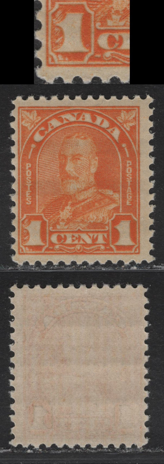 Lot 184 Canada #162var 1c Dull Orange King George V, 1930-1931 Arch/Leaf Issue, A VFOG Single, Paper BABN-M, Perf 11.1x10.8, 18x22mm Design Size, Showing Dry Inking In LL Value Tablet.