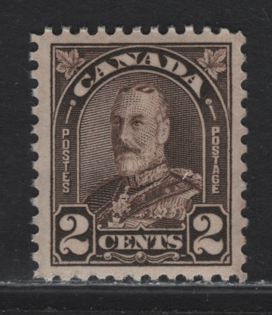 Lot 203 Canada #166b 2c Dark Yellowish Brown King George V, 1930-1931 Arch/Leaf Issue, A VFNH Single, Paper BABN-O, Perf 11.1x10.9, 18x22.25mm Design Size.