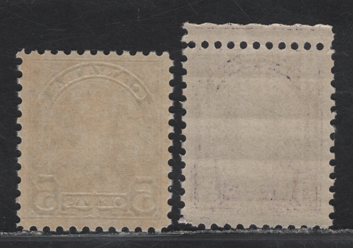 Lot 219 Canada (C) #169-170 5c Milky Rose Violet - Deep Bright Blue King George V, 1930-1931 Arch/Leaf Issue, 2 VFNH Singles, Papers BABN-Q & BABN-R, Rotary Press, Perfs 11 & 10.8, Design Sizes 18x22mm & 18.25x22mm.