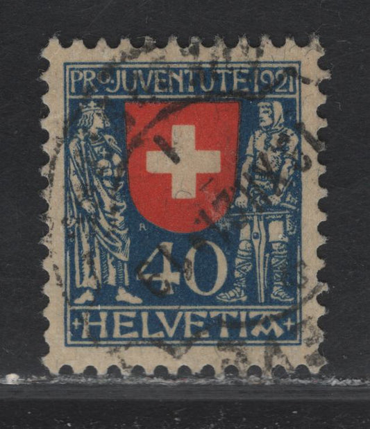 Lot 24 Switzerland SC#B20 40c Blue & Red Cross, 1920 Semi Postal Issue, A Very Fine Used Single, Postally Used, December 13 1921 CDS Cancel