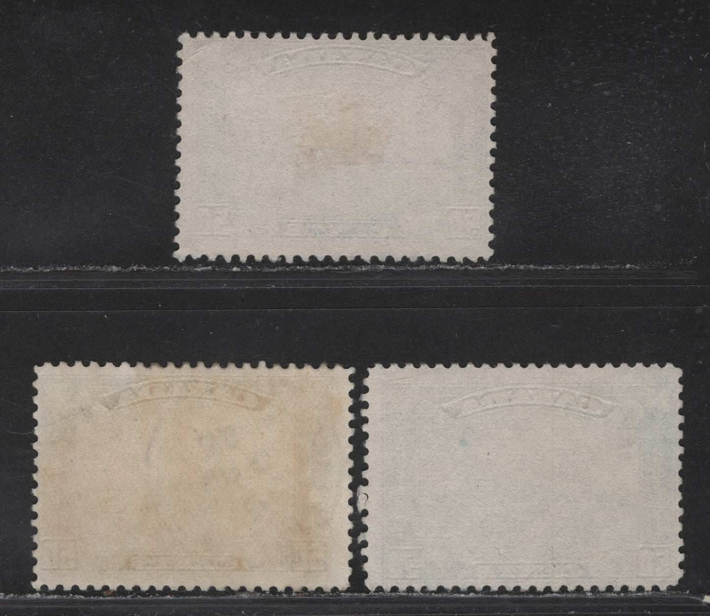 Lot 242 Canada #176 50c Light Dull Blue - Milky Dull Blue Grand Pre, 1930-1931 Arch/Leaf Issue, 3 Very Good/Fine Used Singles, Papers BABN-S & BABN-F, Perfs 10.9 & 10.8x10.9
