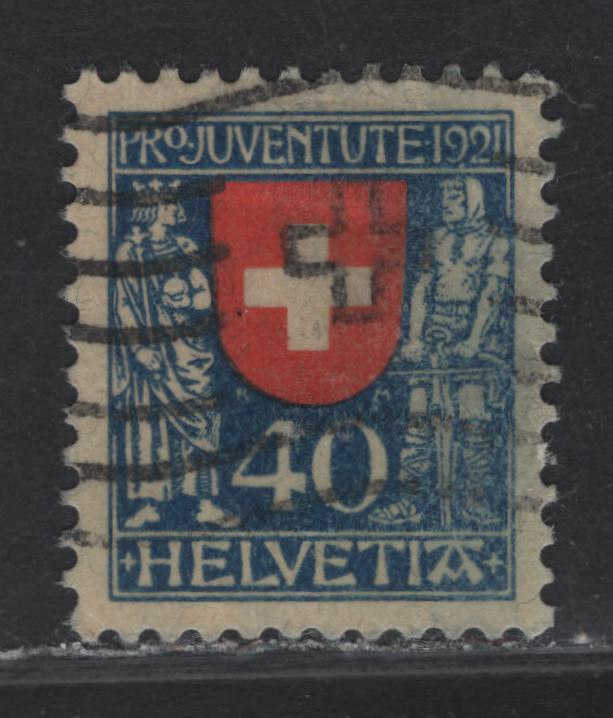 Lot 25 Switzerland SC#B20 40c Blue & Red Cross, 1920 Semi Postal Issue, A Very Fine Used Single, Machine Cancel, Some Minor Rubbing