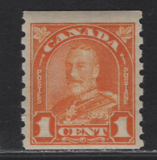 Lot 251 Canada #178 1c Orange King George V, 1930-1931 Arch/Leaf Coil Issue, A VFNH Single, Paper BABN-Y, Rotary Bar Perforated
