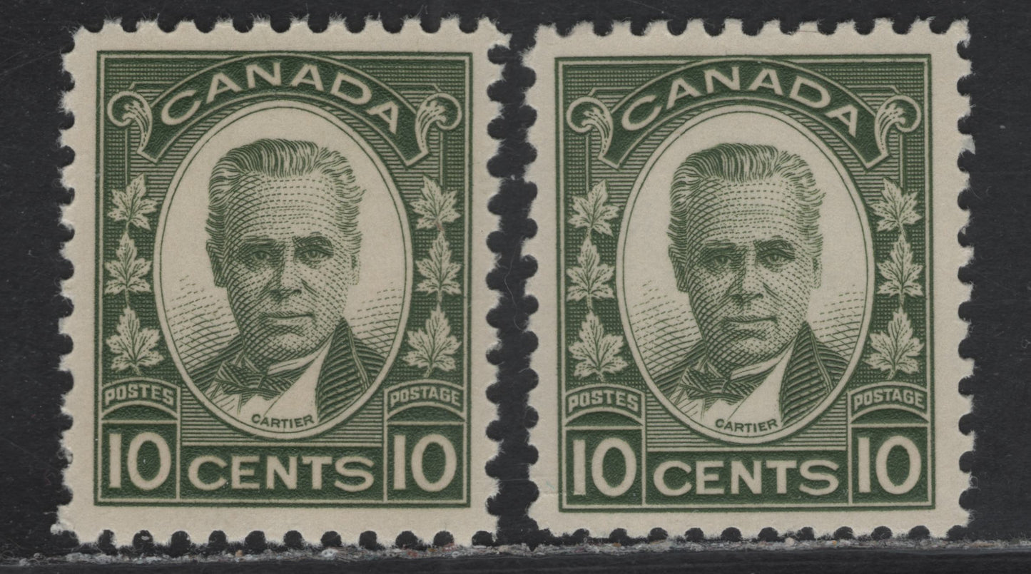Lot 263 Canada (C) #190 10c Grayish Olive Green George-Etienne Cartier, 1931 George-Etienne Cartier Issue, 2 VFNH Singles, Paper BABN-CC, Perfs 10.9x11 & 10.8x10.9