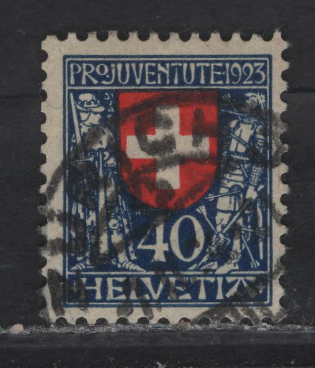 Lot 26A Switzerland SC#B28 40c Blue & Red Cross, 1923 Semi Postal Issue, A Fine Used Single, Contemporary Cancel, Small Corner Crease At LR