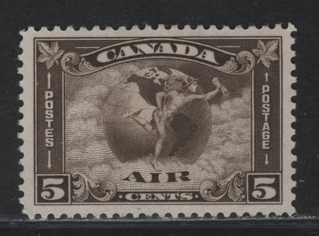 Lot 279 Canada (C) #C2 5c Deep Olive Brown Mercury With Scroll, 1930 Airmail Issue, A VFOG Single, Paper BABN-V, Perf 10.9x10.8