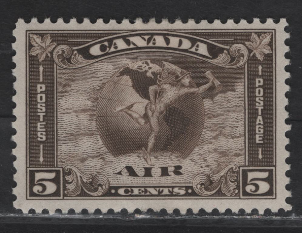 Lot 281 Canada #C2 5c Olive Brown Mercury With Scroll, 1930 Airmail Issue, A VFOG Single, Paper BABN-V, Perf 11x10.8