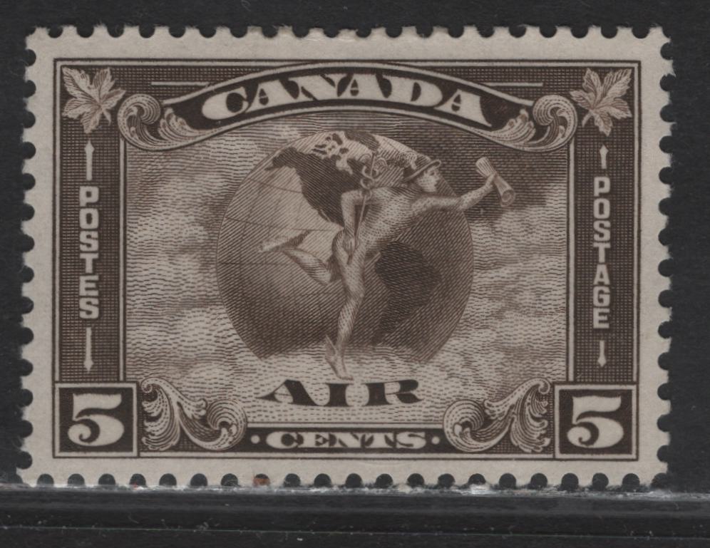 Lot 284 Canada #C2 5c Olive Brown Mercury With Scroll, 1930 Airmail Issue, A VFOG Single, Paper BABN-V, Perf 10.8
