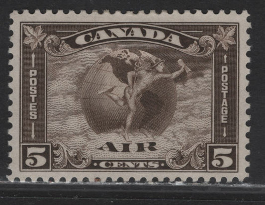Canada #C2 5c Olive Brown Mercury With Scroll, 1930 Airmail Issue, A VFOG Single, Paper BABN-V, Perf 10.8