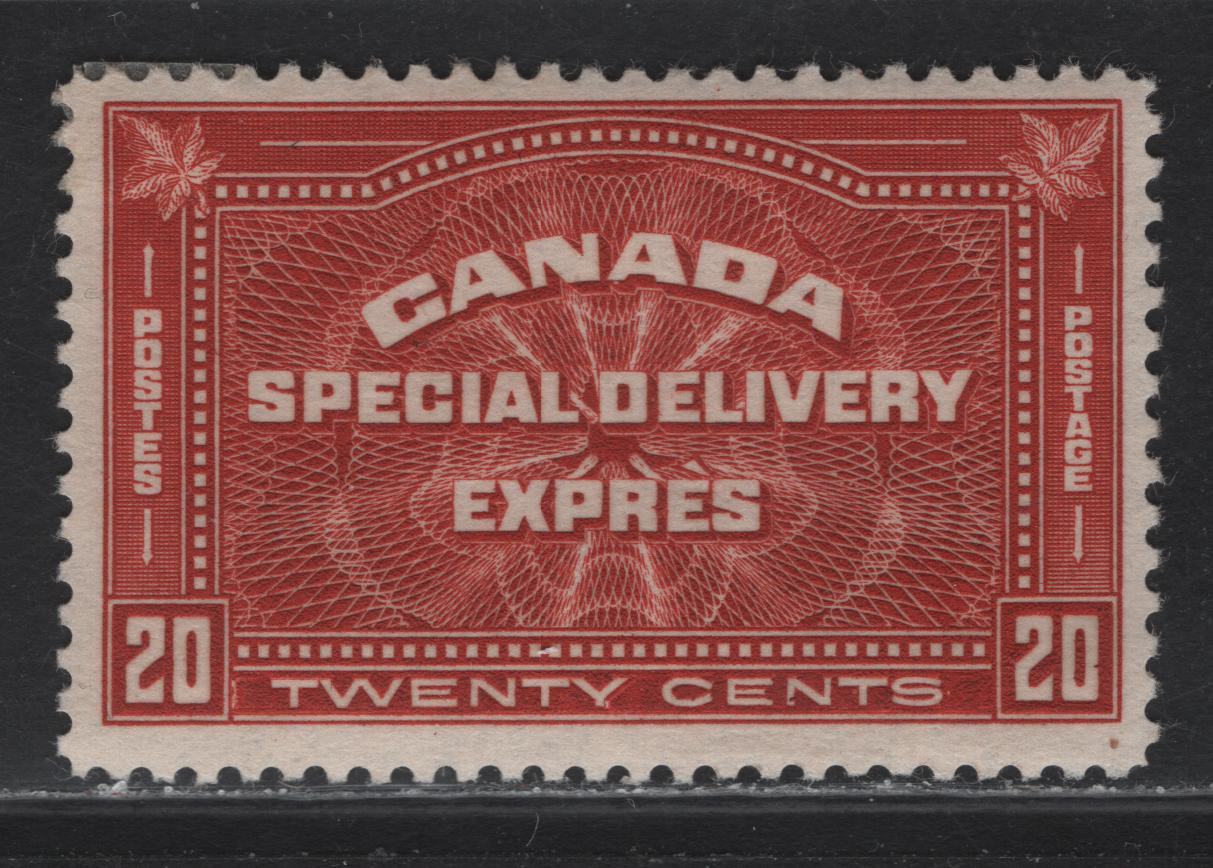 Lot 290 Canada #E4 20c Bright Brownish Vermillion Special Delivery, 1930 Special Delivery Issue, A FOG Single, Paper BABN-DD, Perf 10.8