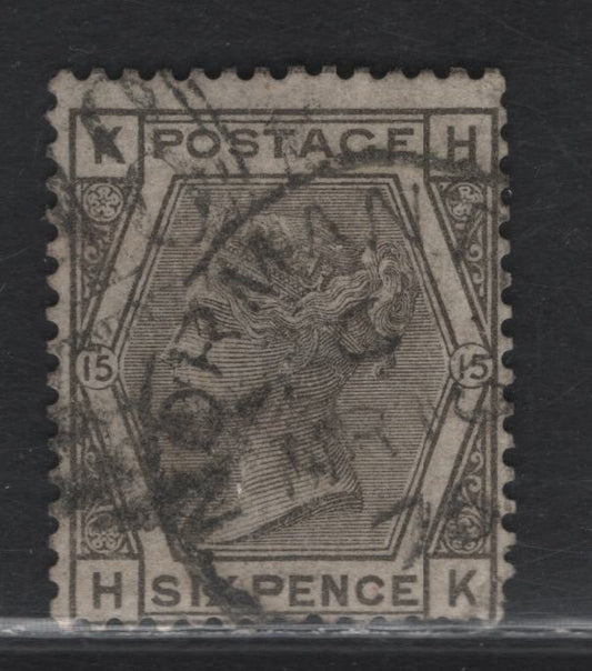 Lot 40 Great Britain SG#147 6d Gray Queen Victoria, 1875-1880 Queen Victoria Surface Printed Issue, A Very Good Used Single, Large Colored Corner Letters, Spray of Rose Wmk