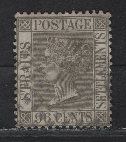 Lot 48A Malaya - Straits Settlements (C) SG#19 96c Gray Queen Victoria, 1867-1881 Queen Victoria Keyplate Issue, A Fine Used Single, A Very Nice Example, Well Centered For This Issue & Moderate Cancel
