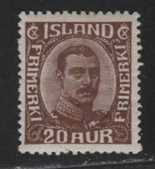Lot 6 Iceland SC#119 20a Chocolate King Christian X, 1920-1922 King Christian X Issue, A VFOG Single