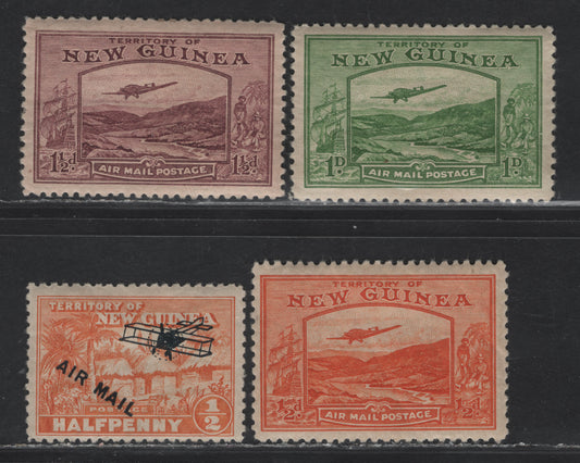 Lot 61 New Guinea (C) SG#137, 212-214 1d - 1.5d Orange - Claret Airplanes, 1931-1939 Airmail - Bulolo Goldfields Airmail Issues, 4 VFOG Singles