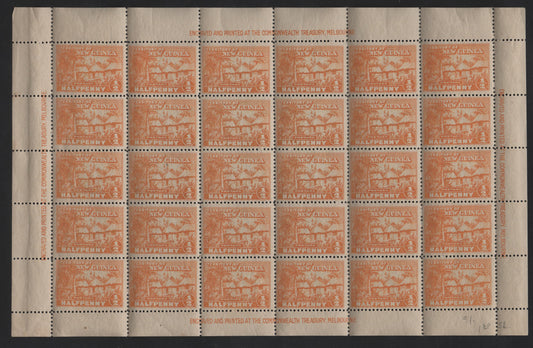 Lot 61A New Guinea (C) SG#125 1/2d Orange Native Village, 1925 Native Village Issue, Very Well Centered For This issue, Never Seen As An Intact Sheet before