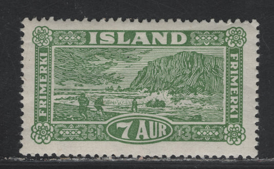 Iceland SC#144 7a Yellow Green Postal Service, 1925 Postal Services Issue, A VFOG Single