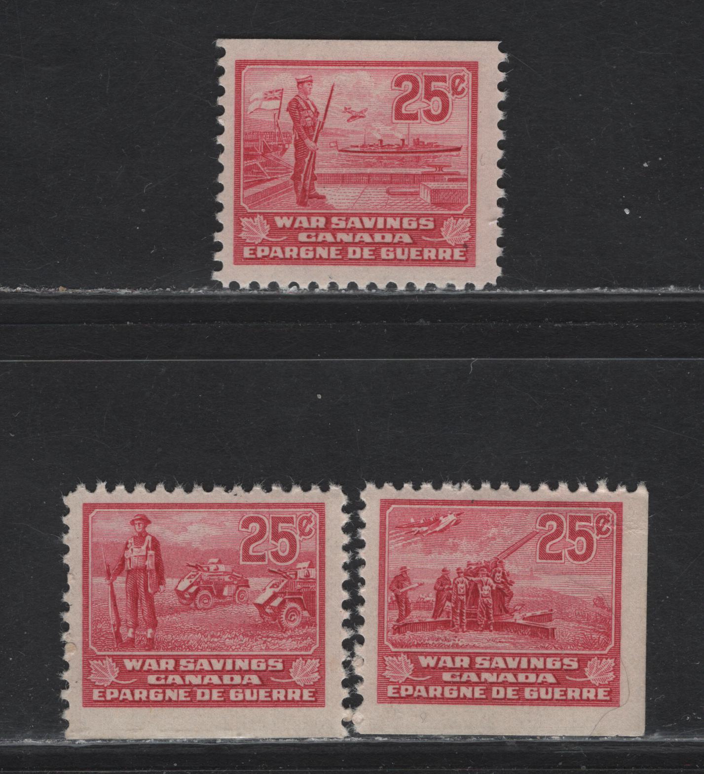 Lot 113 Canada (C) Van Dam#FWS7, FWS13-14 25c Carmine Rose Military, 1940-1941 War Savings Issue, 3 FNH Singles
