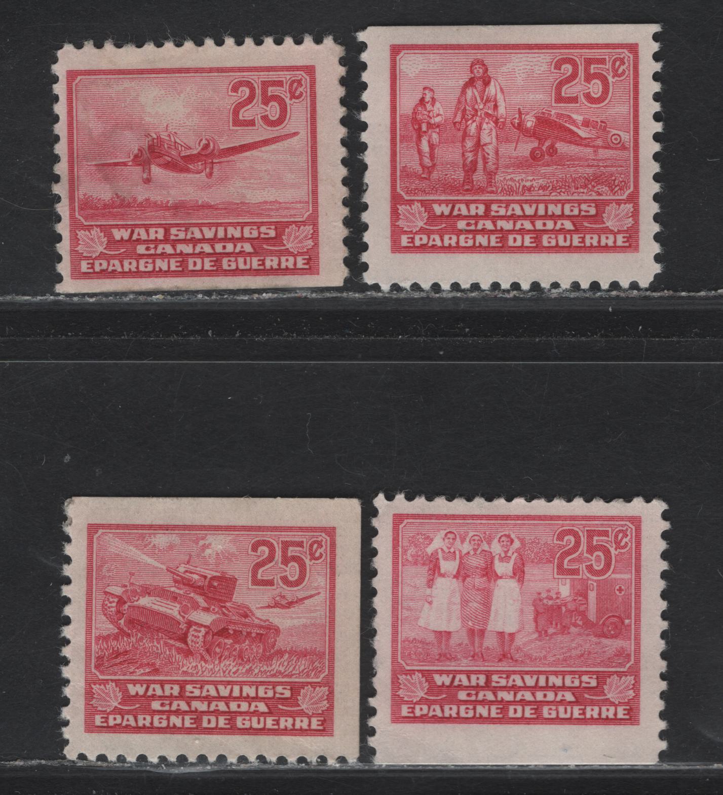 Lot 114 Canada (C) Van Dam#FWS8, FWS11-12, FWS14 25c Carmine Rose Military, 1940-1941 War Savings Issue, 4 F/VFOG Singles