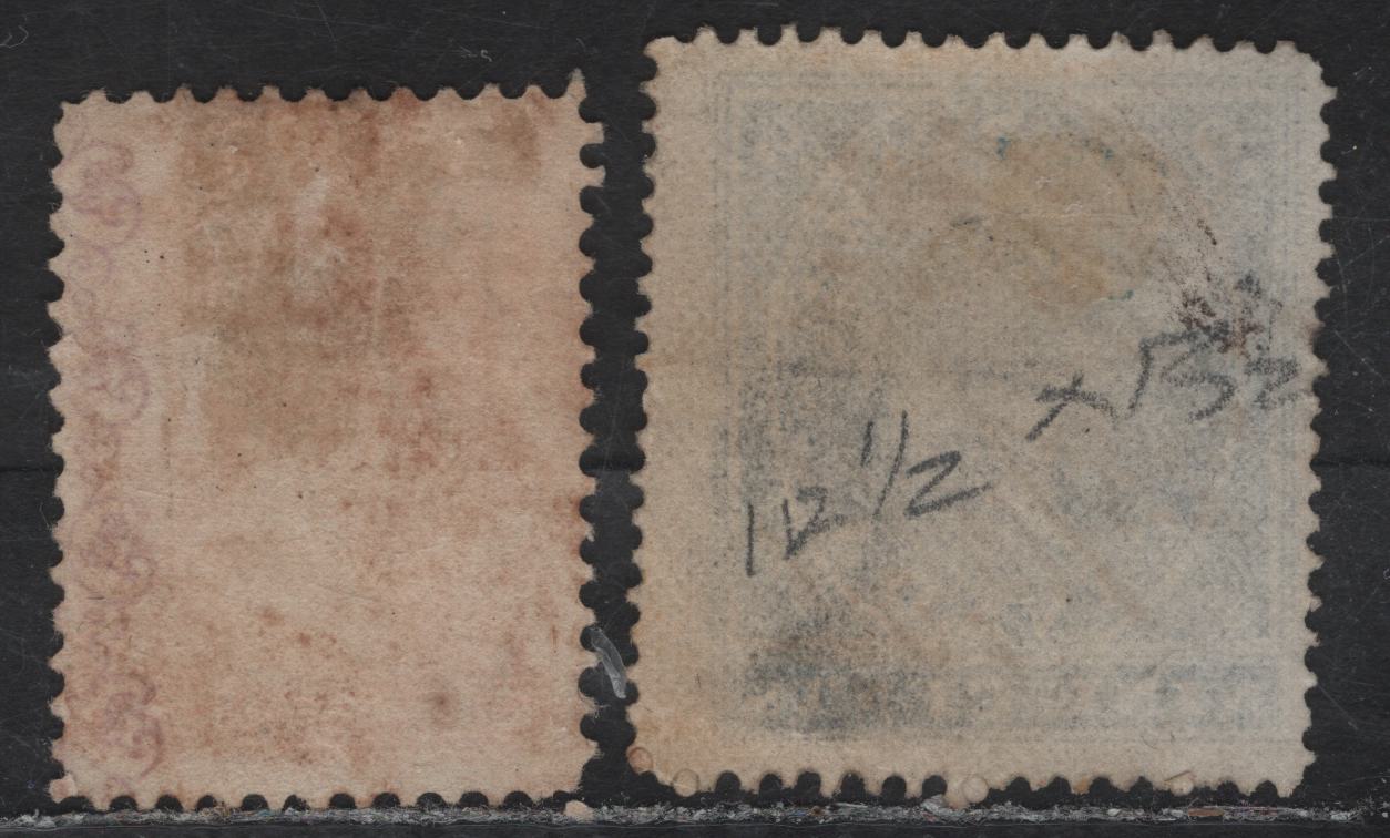 Lot 118 Canada (C) Van Dam#FB9, FB23 9c - 6c Blue - Red Queen Victoria, 1864-1865 First & Second Bill Issue, 2 Fine Used Singles, Perf 12.5x13.5
