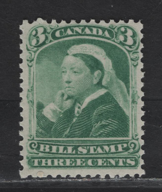 Lot 120 Canada (C) Van Dam#FB40 3c Green Queen Victoria, 1868 Third Bill Issue, A VFOG Single, Perf 12.5x13.5, Thick Paper