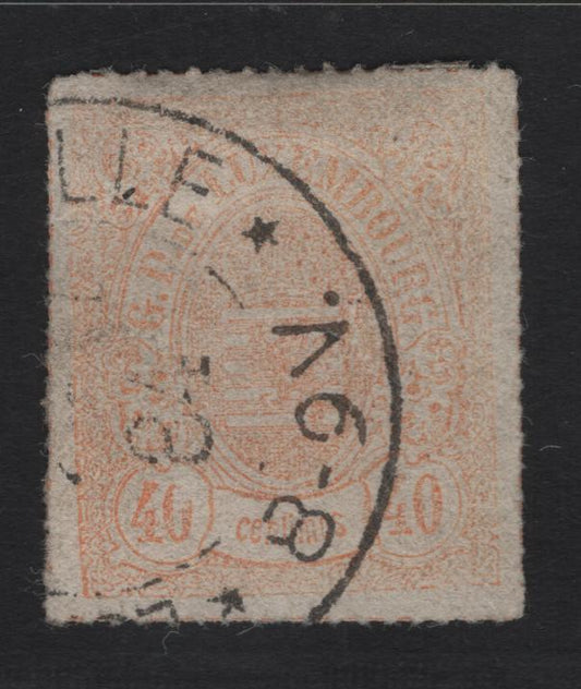 Lot 13 Luxembourg SC#25 40c Pale Orange Arms, 1865-1874 Arms Issue, A Very Fine Used Single, Rouletted In Color