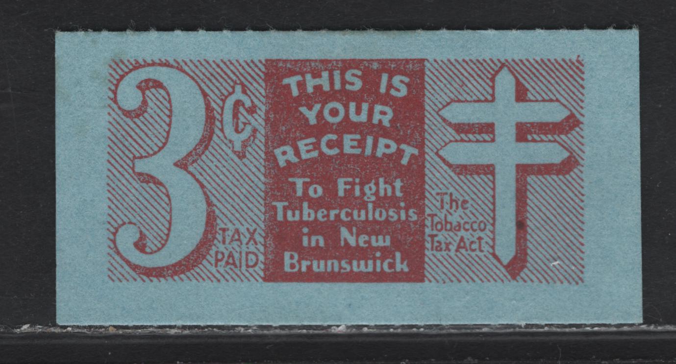 Lot 143 Canada (C) Van Dam#NBT9 3c Blue Tobacco Tax, 1940 Lorraine Cross Tobacco Tax Issue, A Very Fine Unused Single