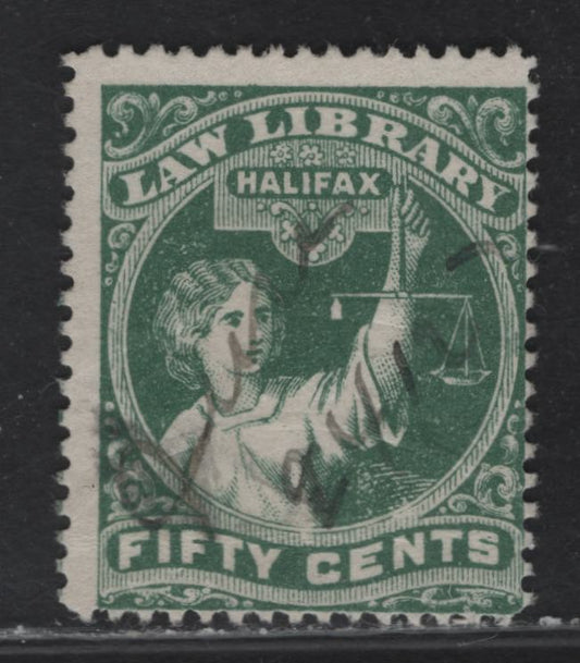 Lot 144 Nova Scotia (C) Van Dam#NSH4 50c Green Liberty, 1910 Re-Engraved Halifax Law Library Issue, A Fine Used Single